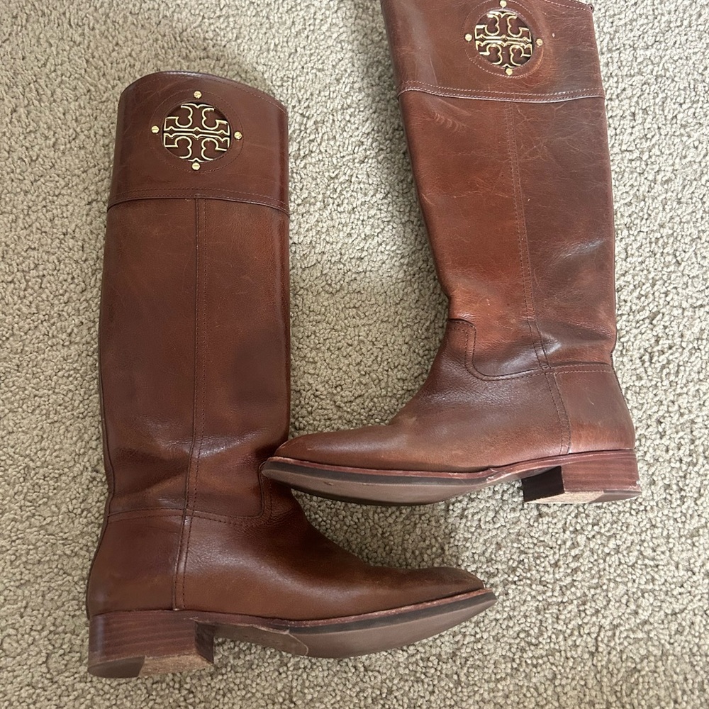 Tory Burch Brown Leather Riding Boots
